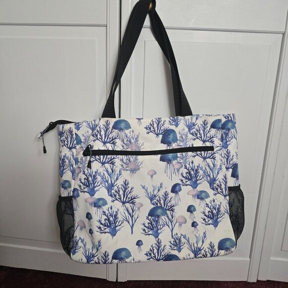 Esvan Original Design Large Zipper Tote, Blue Coral/Jellyfish PreOwned - Picture 2 of 2